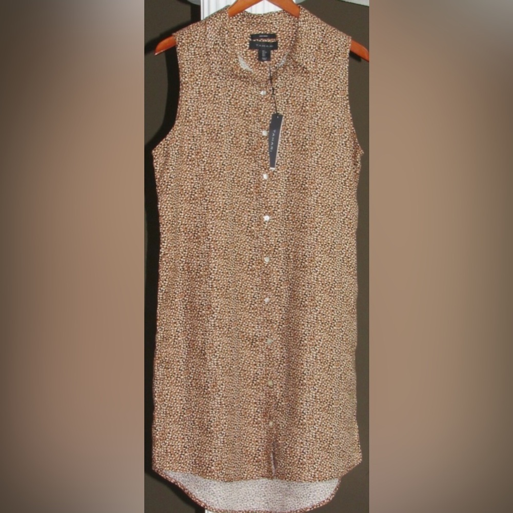 Elie Tahari Sleeveless 100% Linen Shirtdress in Animal Print Sienna/Black size M